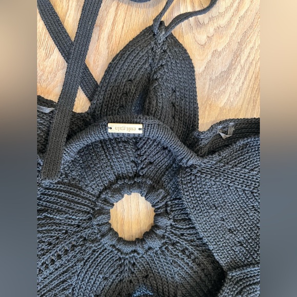 Cult Gaia Floreana Cut Out Hand Crocheted Knit Dress Size XS Black - Picture 9 of 11